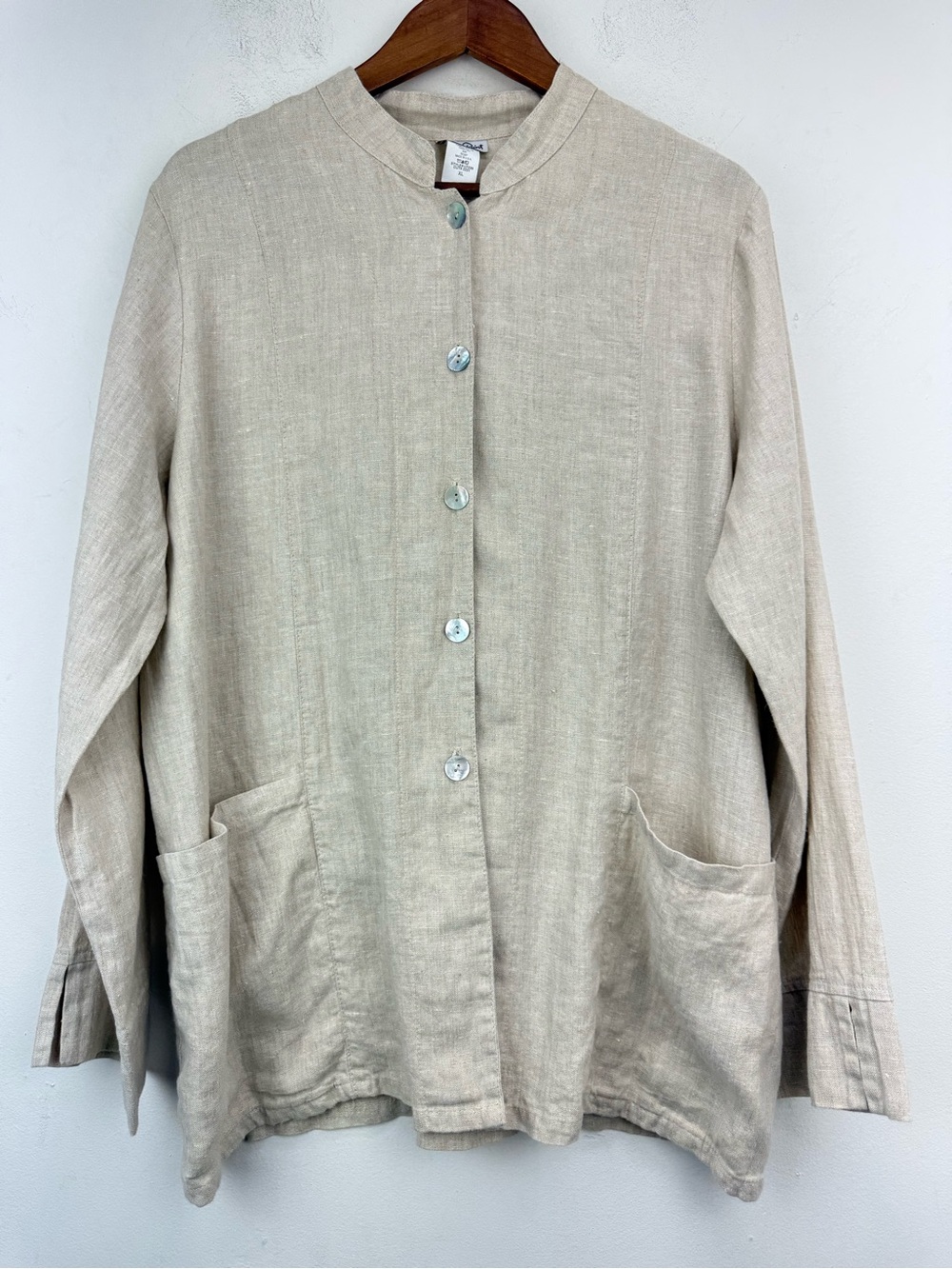 Match Point USA Sz XL Women’s Lagenlook Beige Linen Long Sleeve Button Up Jacket